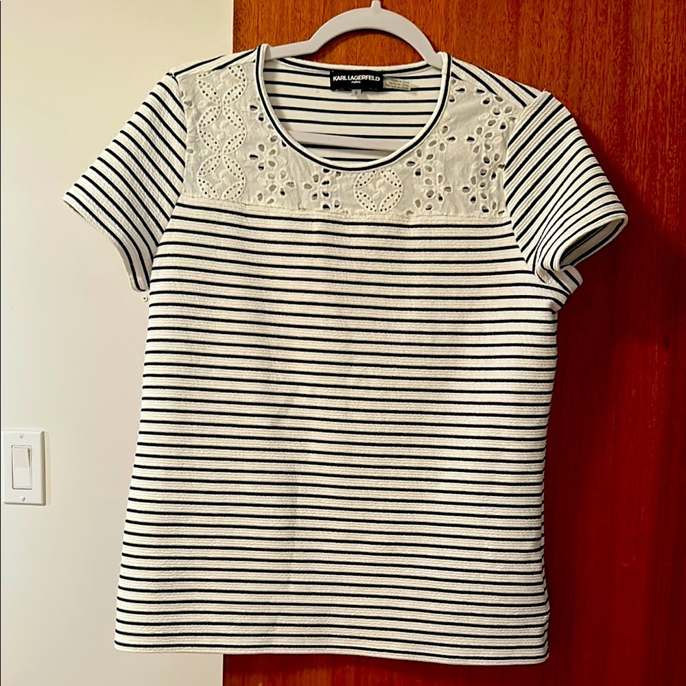 Karl Lagerfeld Women's Striped Top - Black and White